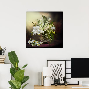 White Orchids Lily of The Valley Beauful Bouquet Poster