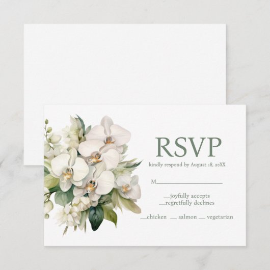 White Orchids Menu Choices RSVP Response Kaart (Voorkant / Achterkant)