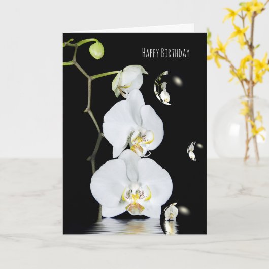white orchids met bubble reflection birthday kaart (Gele Bloem)