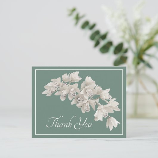 White Orchids Moss Background Bedankt Briefkaart (Staand voorkant)