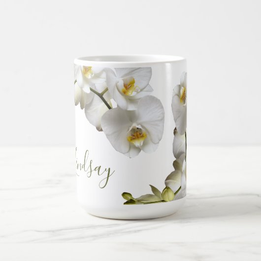 White Orchids Name Sjabloon Elegant Gift Mok (Center)