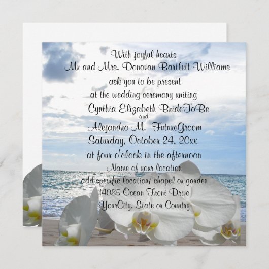 White Orchids Ocean Waves Wedding Kaart (Voorkant / Achterkant)