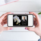 White Orchids on Black Celebration of Life Kaart