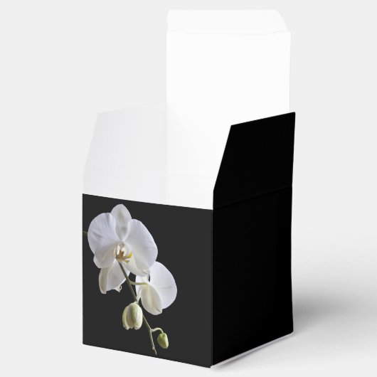 White Orchids on Black Wedding Bedankdoosjes (Geopend)