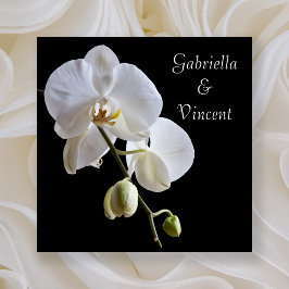 White Orchids on Black Wedding Kaart