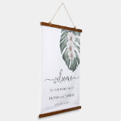 White Orchids on Monstera Tropical Weddenschap Wel Hangend Wandkleed (Gebogen)