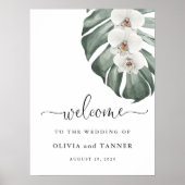 White Orchids on Monstera Tropical Weddenschap Wel Poster (Voorkant)