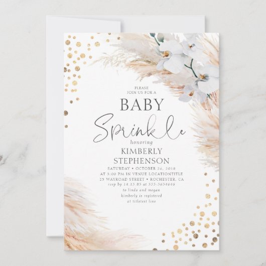 White Orchids Pampas Grass Baby shower Sprinkle Kaart (Voorkant)