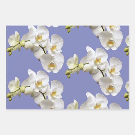 White Orchids Periwinkle Blue Lavender Inpakpapier Vel (Voorkant 2)