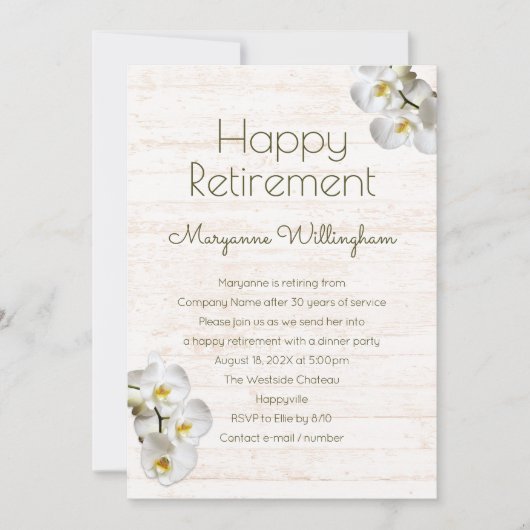 White Orchids Rustic Retirement Party Uitnodiging (Voorkant)