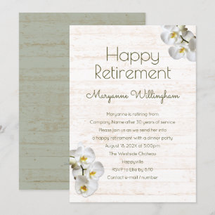 White Orchids Rustic Retirement Party Uitnodiging