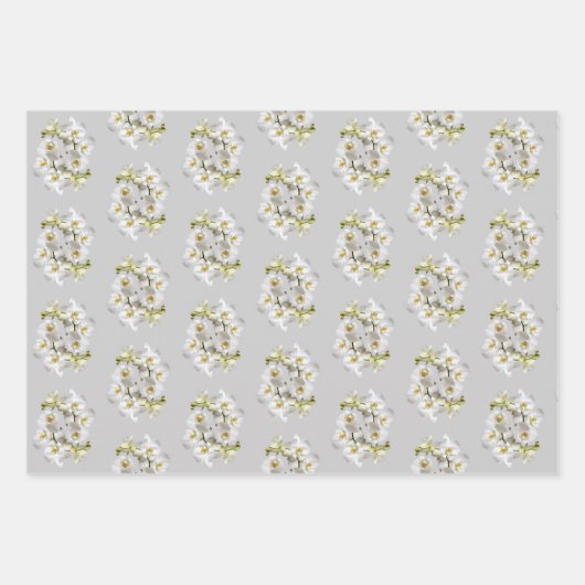 White Orchids Silver Grey Wrapping Paper Sheets (Voorkant 3)