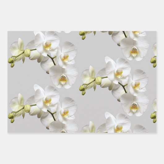White Orchids Silver Grey Wrapping Paper Sheets (Voorkant 2)