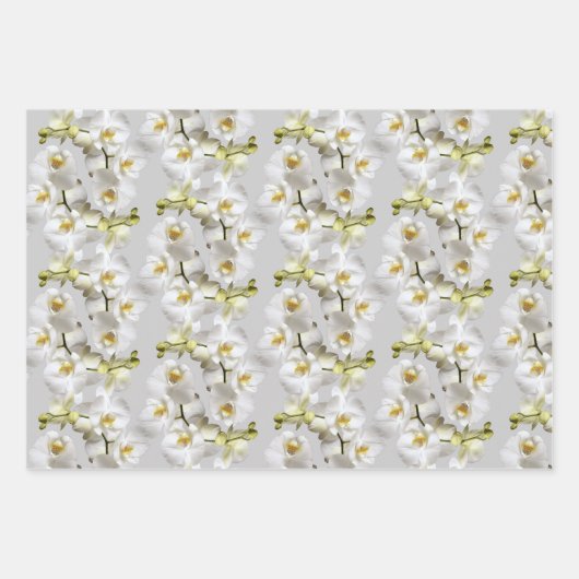 White Orchids Silver Grey Wrapping Paper Sheets (Voorkant)