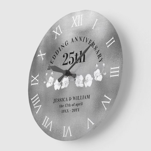 White Orchids Silver Wedding Jubileum Keepslag Grote Klok (Hoek)