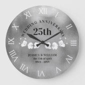 White Orchids Silver Wedding Jubileum Keepslag Grote Klok (Voorkant)