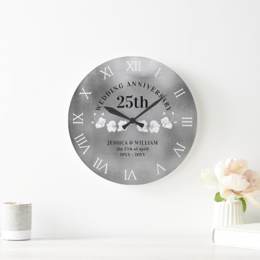 White Orchids Silver Wedding Jubileum Keepslag Grote Klok (Huis)