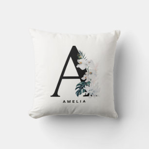White Orchids Tropical Custom Letter A Monogram Kussen