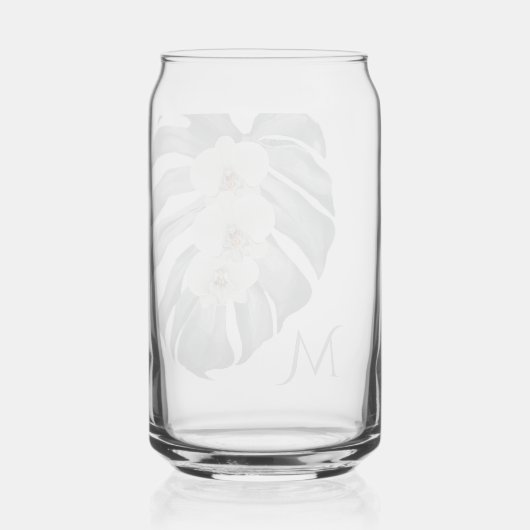 White Orchids Tropical met Monogram Initiaal Blikvorm Glas (Achterkant)