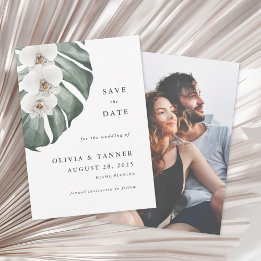 White Orchids Tropical Paradise Save the Date Kaart