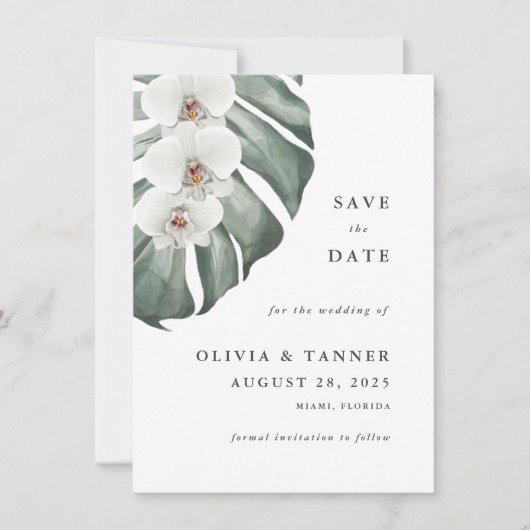 White Orchids Tropical Paradise Save the Date Kaart (Voorkant)