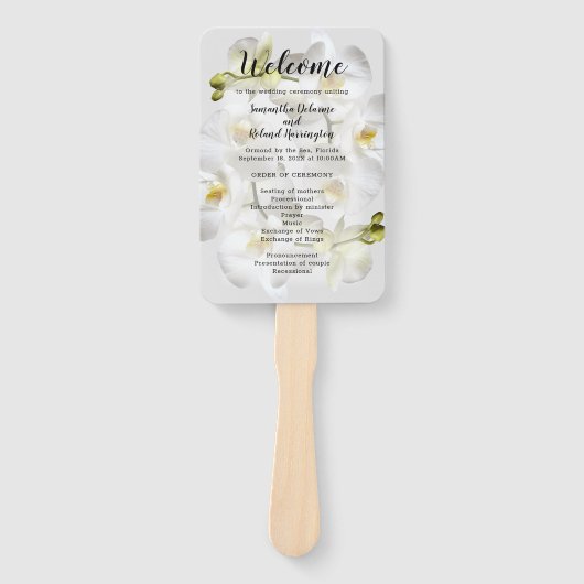 White Orchids Wedding Fan Program Sjabloon Handwaaier (Voorkant)