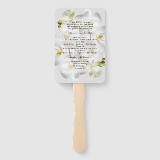 White Orchids Wedding Fan Program Sjabloon Handwaaier (Achterkant)