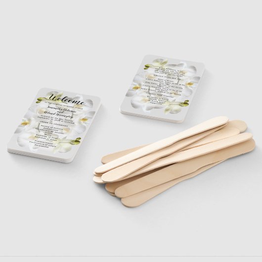 White Orchids Wedding Fan Program Sjabloon Handwaaier (Niet-gemonteerd)