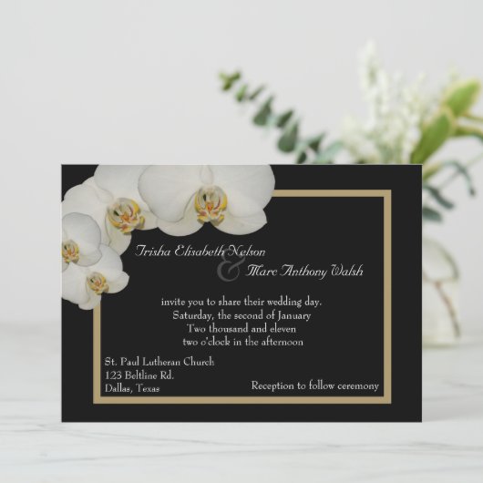 White Orchids Wedding Invitation Kaart (Staand voorkant)