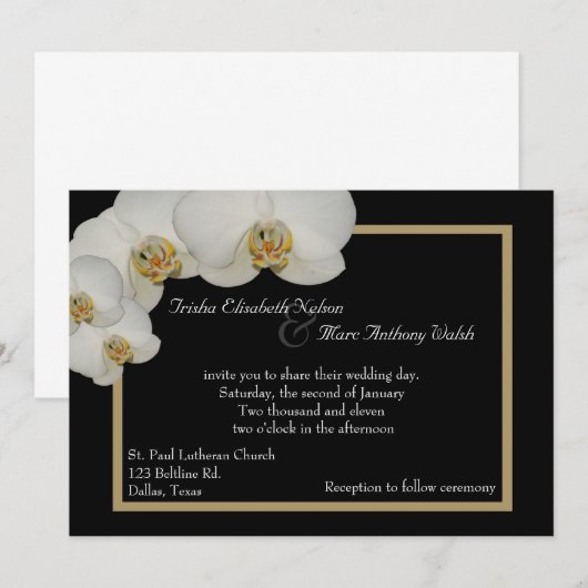 White Orchids Wedding Invitation Kaart (Voorkant / Achterkant)