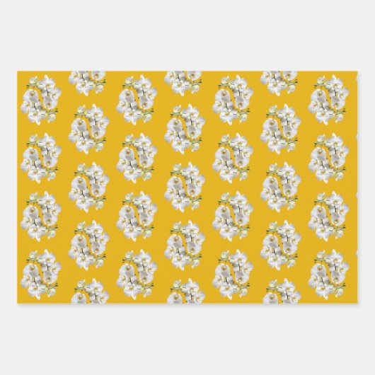 White Orchids Yellow Gold Wrapping Paper Sheets (Voorkant 3)
