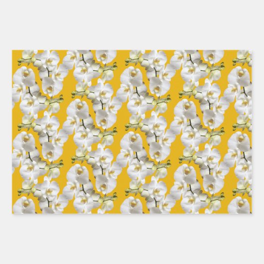White Orchids Yellow Gold Wrapping Paper Sheets (Voorkant)