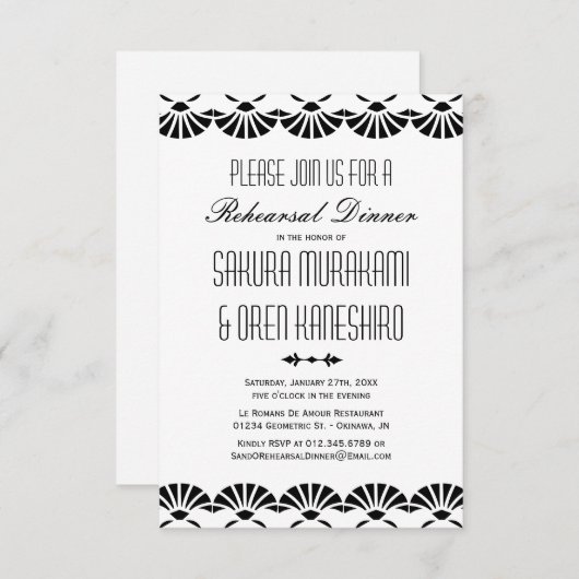 White Oriental Art Deco Style Rehearsal Dinner Kaart (Voorkant / Achterkant)