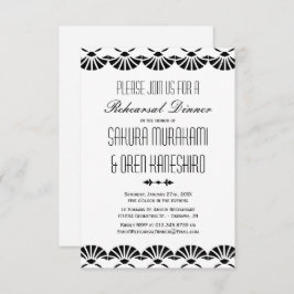 White Oriental Art Deco Style Rehearsal Dinner Kaart