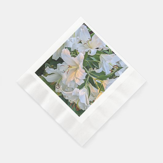 White Oriental Lilies Floral Servet (Hoek)