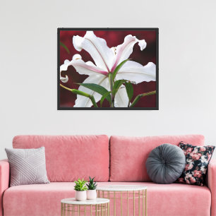 White Oriental Lily Bloom Floral Canvas Afdruk
