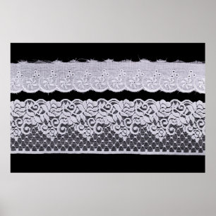 White Ornamental Lace geïsoleerd op zwarte achterg Poster