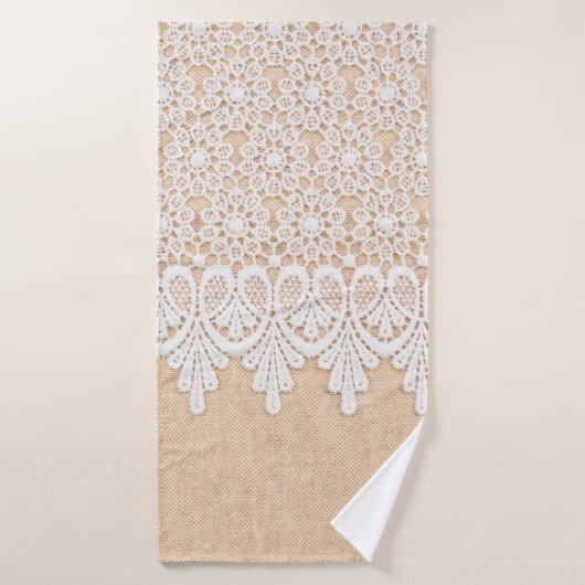 White Ornamental Lace over fabric design Badhanddoek (Badhanddoek)