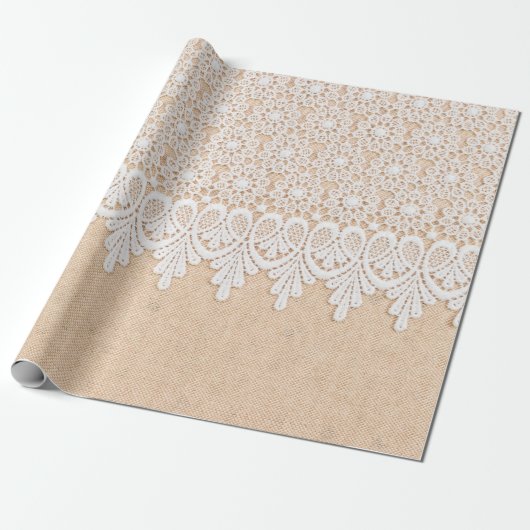 White Ornamental Lace over fabric design Cadeaupapier (Uitgerold)
