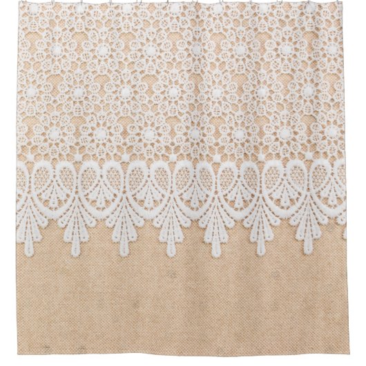 White Ornamental Lace over fabric design Douchegordijn (Voorkant)