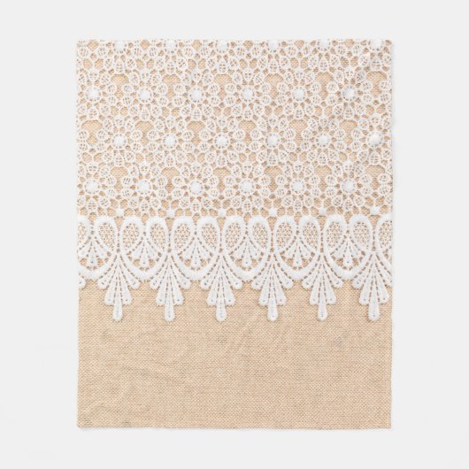 White Ornamental Lace over fabric design Fleece Deken (Voorkant)
