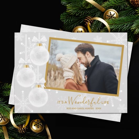 White Ornamenten kerstfoto Feestdagenkaart