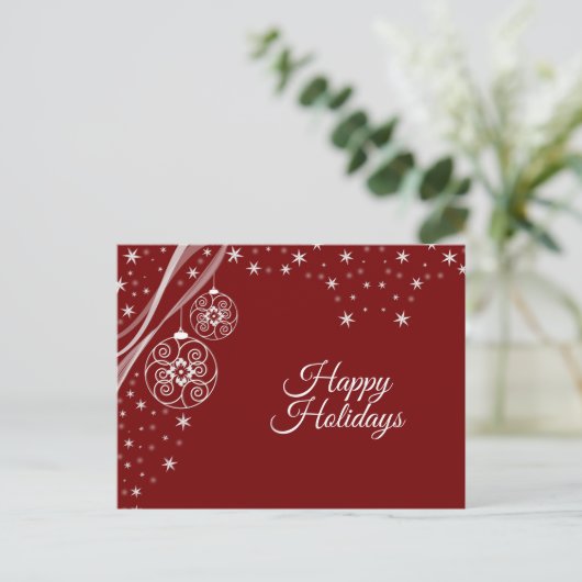 White Ornaments Red Elegant Briefkaart (Staand voorkant)