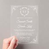 White Ornate Monogram Wedding Acryl Uitnodigingen (Insitu (Draagbaar))