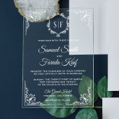 White Ornate Monogram Wedding Acryl Uitnodigingen