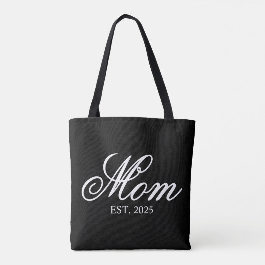 White Ornate Script Established Mom Tote Bag (Achterkant)