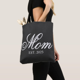 White Ornate Script Established Mom Tote Bag