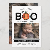 White Our Little Boo eindelijk hier Halloween Baby Aankondiging (Voorkant / Achterkant)