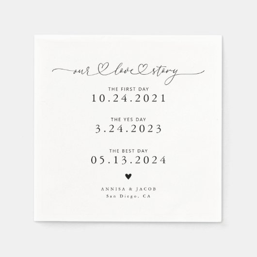 White Our Love Story Script Hearts Bruiloftsservet Servet (Voorkant)