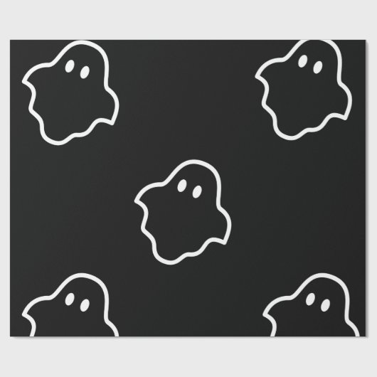 White Outline Ghost in Black Background Cadeaupapier (Vlak)
